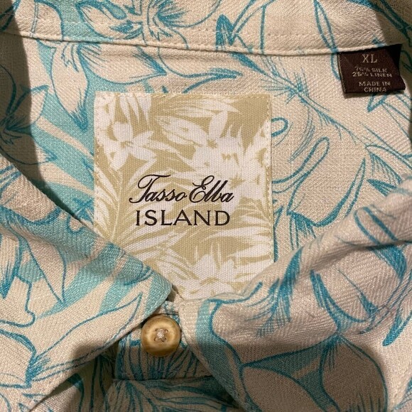 Tasso Elba Men's Silk Linen Palm Leaf Print Button Down Shirt Size X-Large - Picture 6 of 7